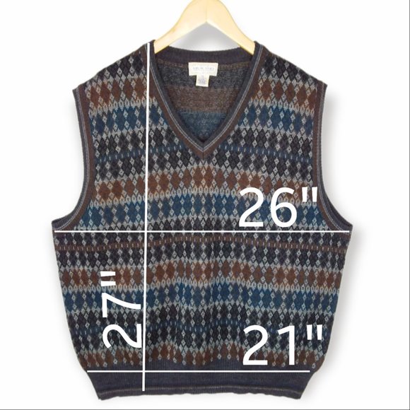 Vintage Murano Wool Blend Sweater Vest Size XXL Argyle Diamond Grandpa Core - Picture 8 of 8